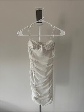 Leau Ruched Ivory Slip Dress with Sculpted Bust